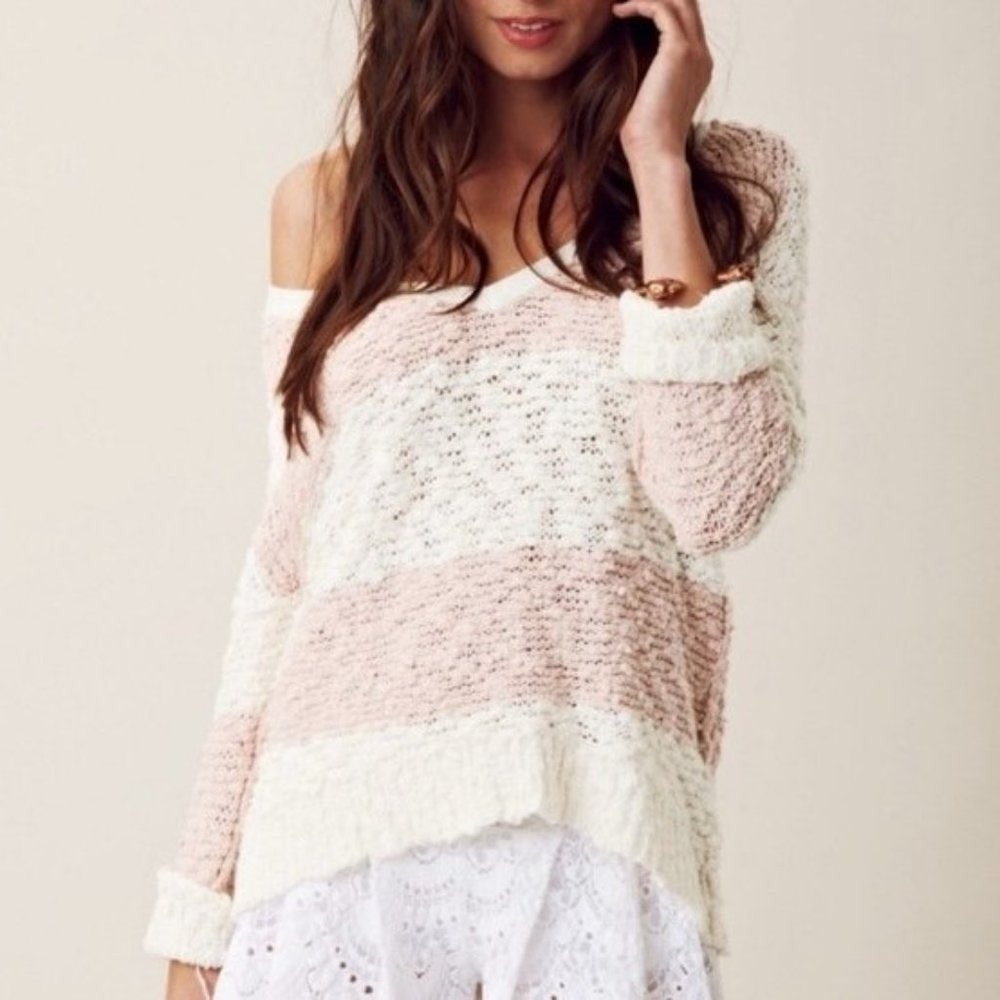 Free People Songbird V-Neck Slouchy Chunky Knit Sweater Small